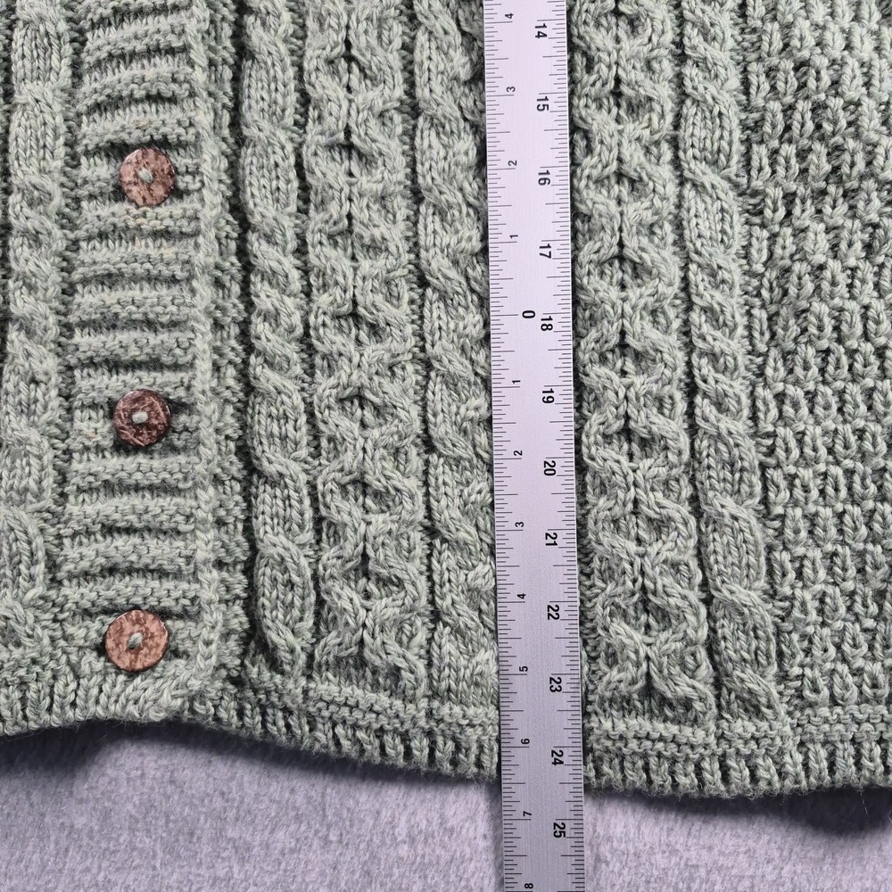 Aran Crafts Irish Merino Wool Cable Knit Cardigan Sweater Green Women's XL - Picture 6 of 7